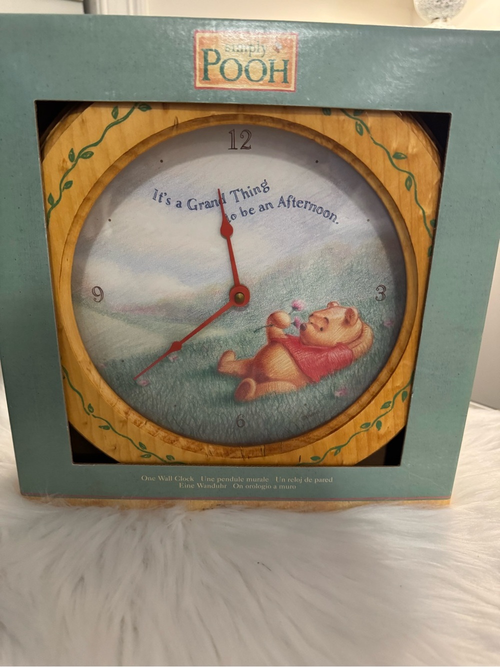 Vintage New Disney Winnie the Pooh Wall Clock - Yellow Frame with Red Hands